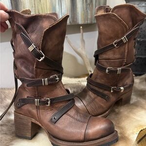 Freebird Brown Leather Heeled Boots